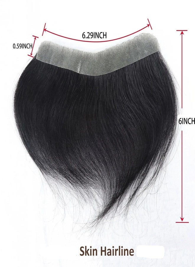 Voloria Men Forehead Hairline Toupee 100% Human Hair Skin PU Man Hairpieces Frontal Hair Topper for Receding Natural Hairline Replacement Systems (0.59x6.29INCH, 1B Black Color) - Image 2